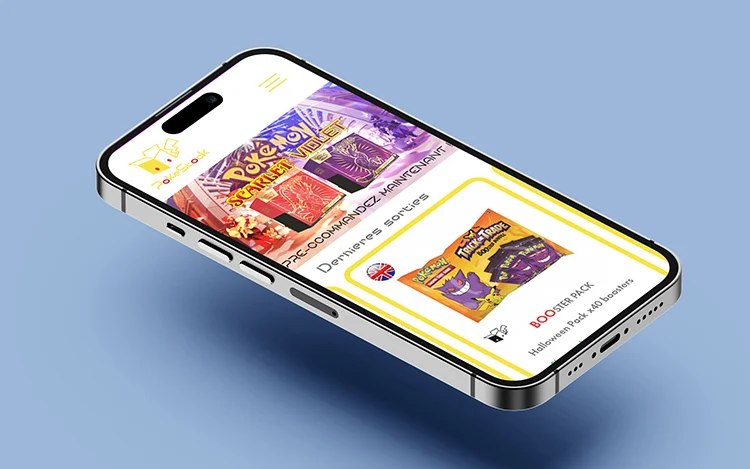 phone mock-up displaying pokestock's website