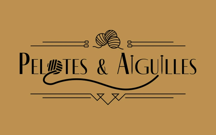 main logo of pelotes and aiguilles in black over a golden background