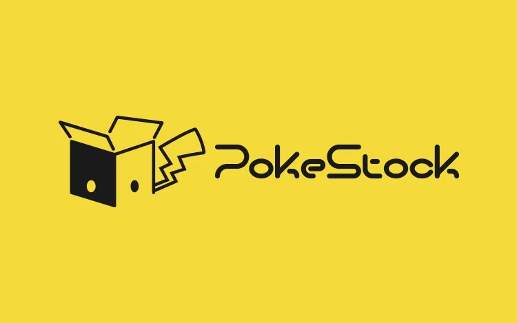main logo of pokestock in black over a yellow background