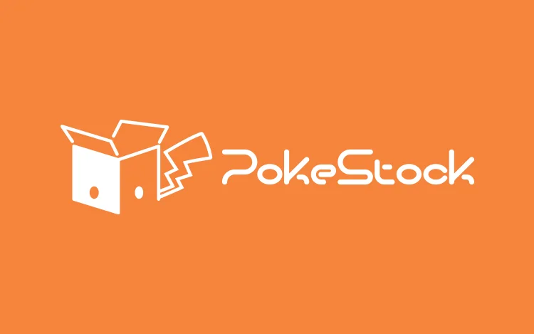 main logo of pokestock in white over an orange background