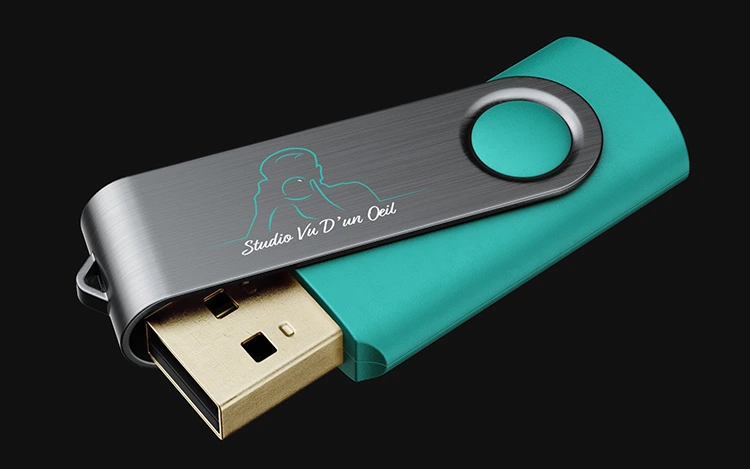branded blue-green flashdrive mockup