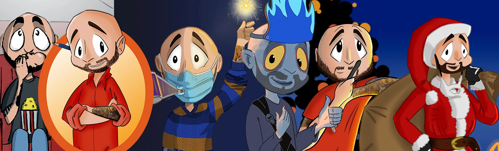 Different versions of Dom P. Art mascot