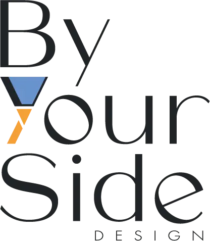 Logo de By Your Side Design en version alternative verticale blanche