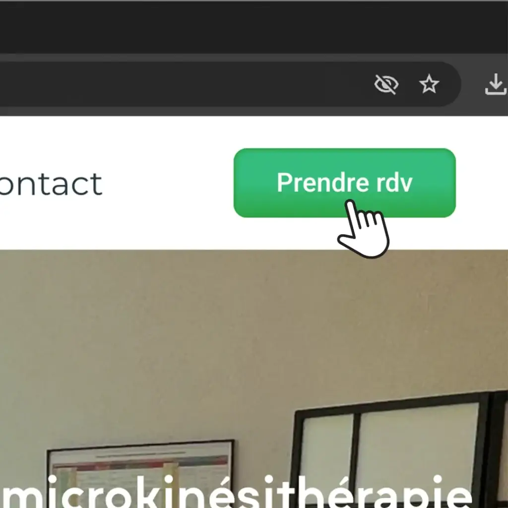 Zoom sur le bouton vert “Prendre rendez-vous” du site Fabien Alexandre, avec un pointeur de souris.