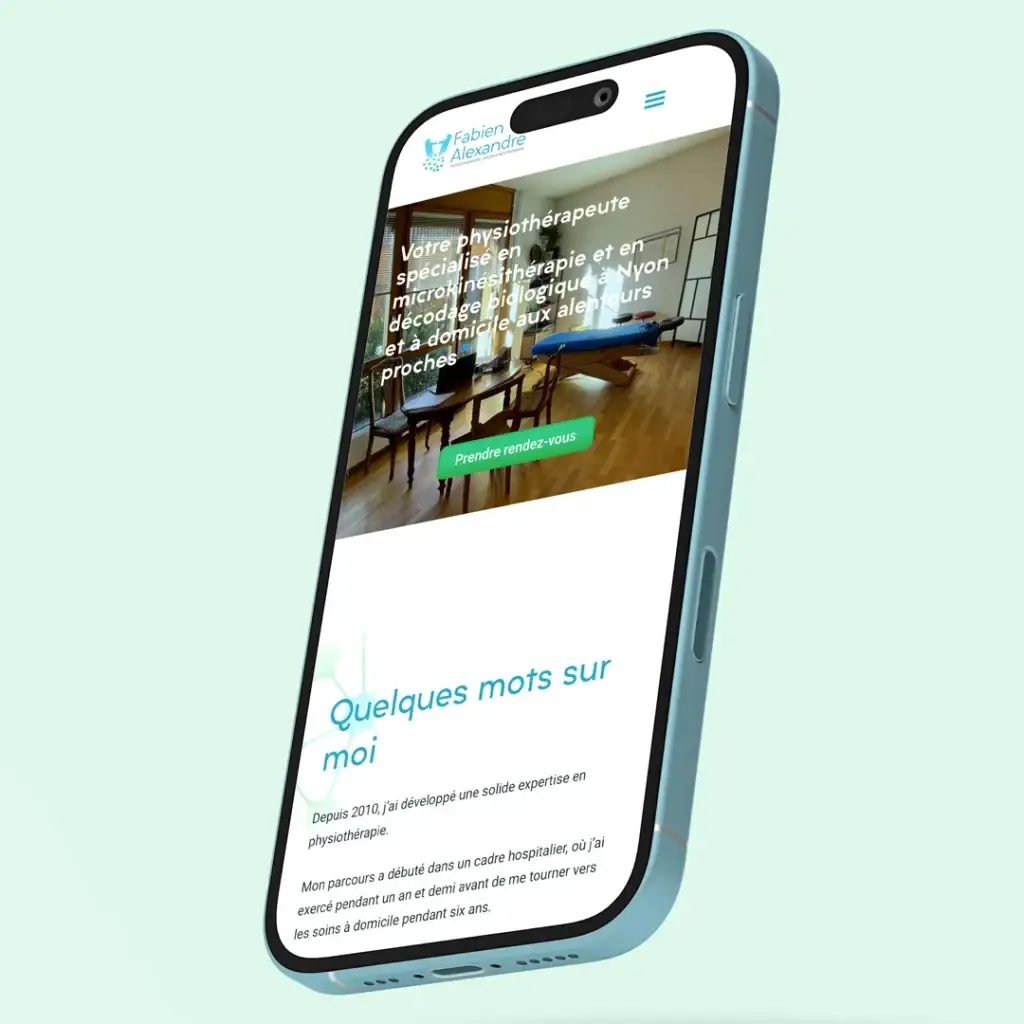 Version mobile du site de Fabien Alexandre affichée sur smartphone.