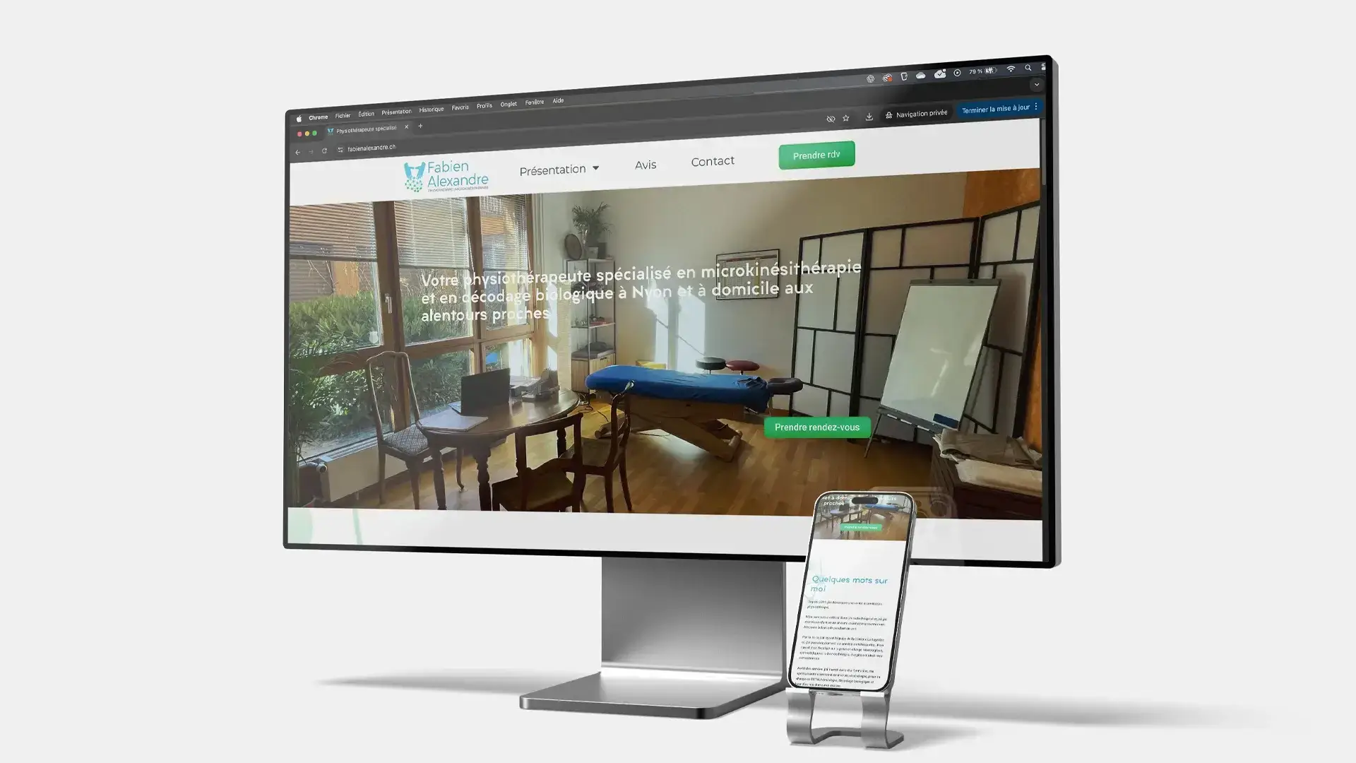 Site Fabien Alexandre affiché sur ordinateur et smartphone côte à côte.