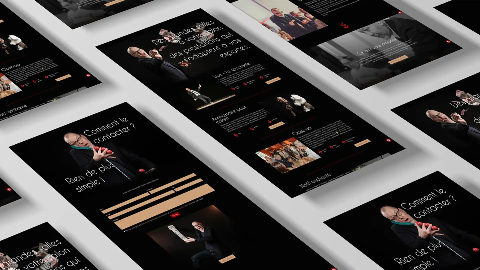 Aperçu en perspective des maquettes du site du magicien Lioz avec ses différentes sections.