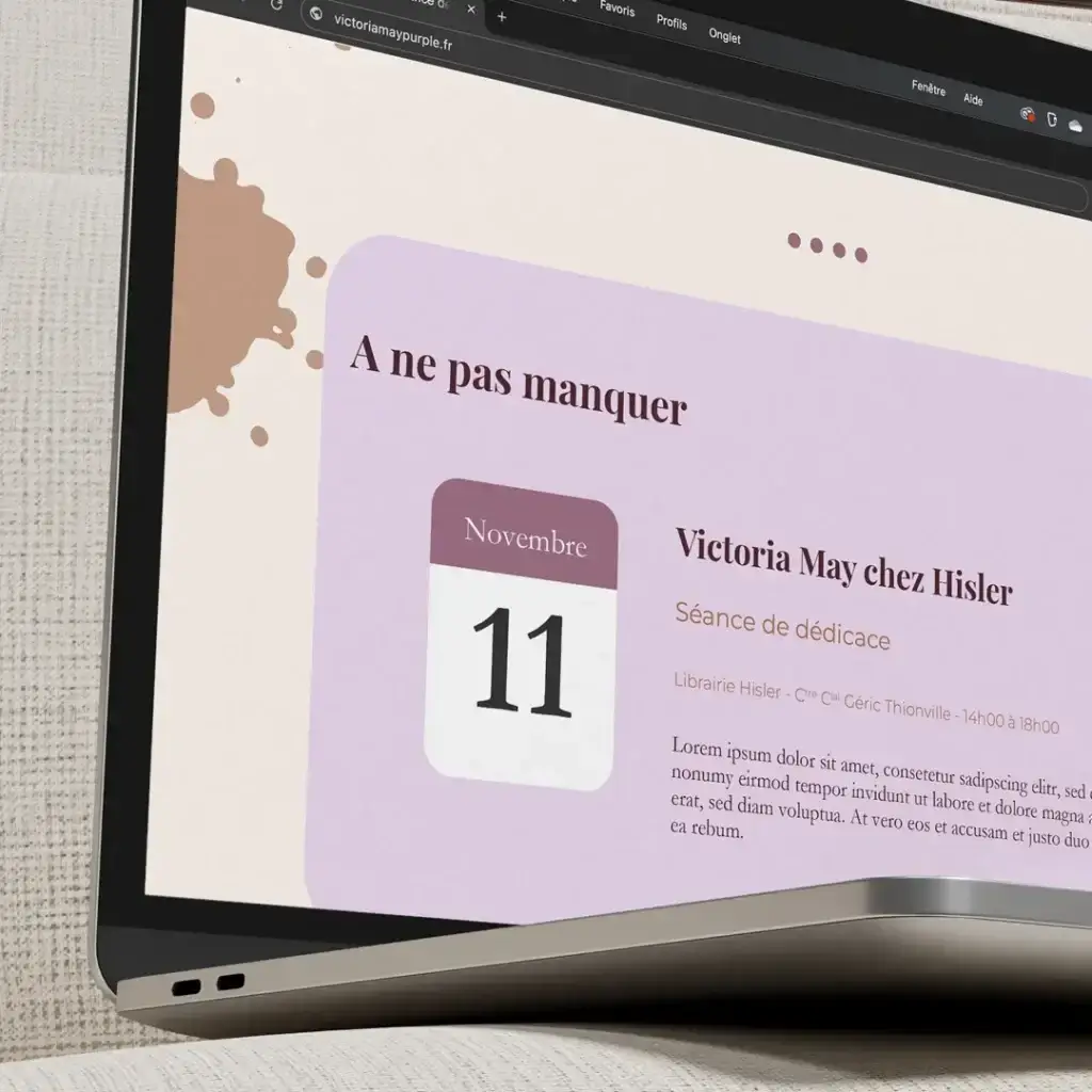 Événement de dédicace présenté sur le site de Victoria May.