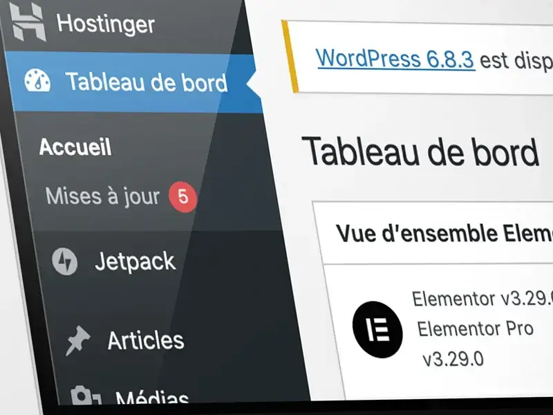 Tableau de bord WordPress affichant plusieurs mises à jour en attente.